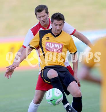 Kaerntner Fussball All-Star-Games. Regionalliga/Liga West gegen Ost.  Hannes Truskaller (Gmuend), Christoph Pibal (Koettmannsdorf). St. Veit, 21.6.2014.
Foto: Kuess
---
pressefotos, pressefotografie, kuess, qs, qspictures, sport, bild, bilder, bilddatenbank