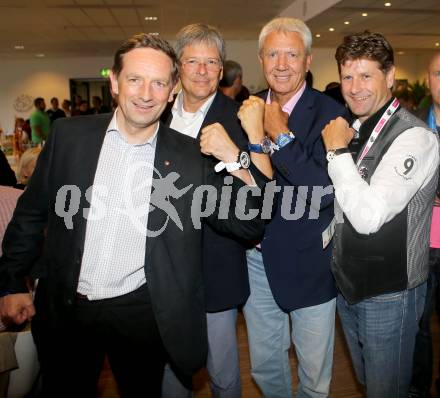 Fussball Testspiel. RZ Pellets WAC gegen Chelsea FC.  Benger,  Landeshauptmann Peter Kaiser, Alfred Riedl (Jacques Lemans), Dietmar Riegler. Klagenfurt, am 23.7.2014.
Foto: Kuess
---
pressefotos, pressefotografie, kuess, qs, qspictures, sport, bild, bilder, bilddatenbank