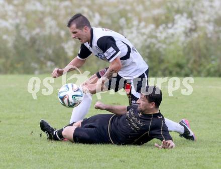 Fussball Kaerntner Liga. Koettmannsdorf gegen SV Spittal. Christian Sablatnig, (Koettmannsdorf), Matic Sever (Spittal). Koettmannsdorf, am 27.7.2014.
Foto: Kuess
---
pressefotos, pressefotografie, kuess, qs, qspictures, sport, bild, bilder, bilddatenbank