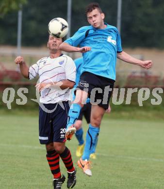 Fussball. Unterliga Ost. SG Magdalensberg/Eberndorfer AC gegen SPG FC Poggersdorf KM. Theo Johannes Hibler (Magdalensberg), Florin Orga (Poggersdorf). Pischeldorf, am 26.7.2014.
Foto: Kuess
---
pressefotos, pressefotografie, kuess, qs, qspictures, sport, bild, bilder, bilddatenbank