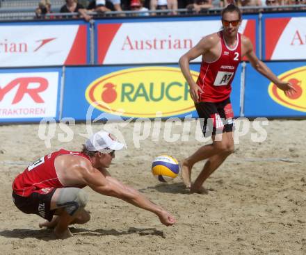 Beachvolleyball Grand Slam. Joerg Wutzl, Daniel Muellner  (AUT). Klagenfurt, 30.7.2014.
Foto: Kuess
---
pressefotos, pressefotografie, kuess, qs, qspictures, sport, bild, bilder, bilddatenbank