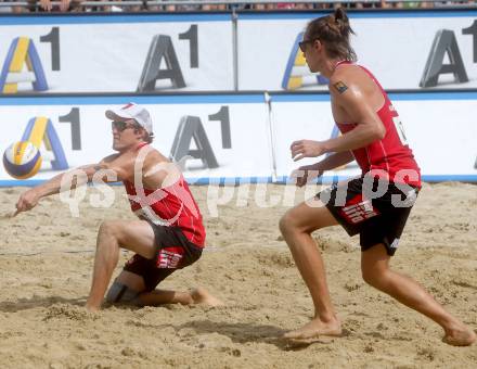 Beachvolleyball Grand Slam. Joerg Wutzl, Daniel Muellner  (AUT). Klagenfurt, 30.7.2014.
Foto: Kuess
---
pressefotos, pressefotografie, kuess, qs, qspictures, sport, bild, bilder, bilddatenbank