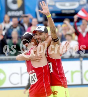 Beachvolleyball Grand Slam.   Jubel Alexander Horst, Clemens Doppler (AUT). Klagenfurt, 31.7.2014.
Foto: Kuess

---
pressefotos, pressefotografie, kuess, qs, qspictures, sport, bild, bilder, bilddatenbank