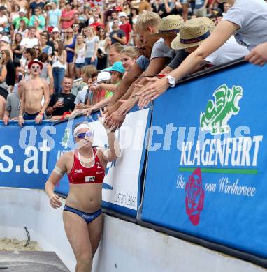 Beachvolleyball Grand Slam. Jubel  Katharina Elisabeth Schuetzenhoefer (AUT). Klagenfurt, 31.7.2014.
Foto: Kuess
---
pressefotos, pressefotografie, kuess, qs, qspictures, sport, bild, bilder, bilddatenbank