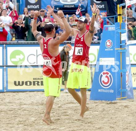 Beachvolleyball Grand Slam.   Jubel Alexander Horst, Clemens Doppler (AUT). Klagenfurt, 31.7.2014.
Foto: Kuess

---
pressefotos, pressefotografie, kuess, qs, qspictures, sport, bild, bilder, bilddatenbank