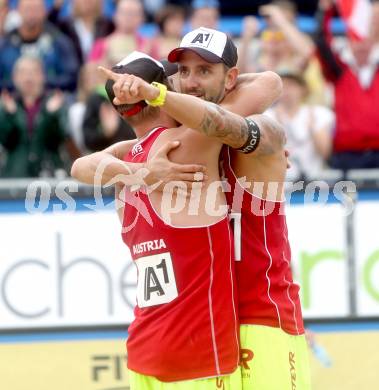 Beachvolleyball Grand Slam.   Jubel Alexander Horst, Clemens Doppler (AUT). Klagenfurt, 31.7.2014.
Foto: Kuess

---
pressefotos, pressefotografie, kuess, qs, qspictures, sport, bild, bilder, bilddatenbank