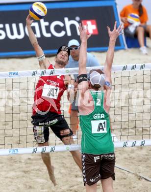 Beachvolleyball Grand Slam.    Alexander Xandi Huber (AUT),  Markus Boeckermann (GER). Klagenfurt, 31.7.2014.
Foto: Kuess

---
pressefotos, pressefotografie, kuess, qs, qspictures, sport, bild, bilder, bilddatenbank