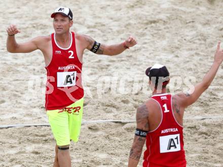 Beachvolleyball Grand Slam.   Jubel Alexander Horst, Clemens Doppler (AUT). Klagenfurt, 31.7.2014.
Foto: Kuess

---
pressefotos, pressefotografie, kuess, qs, qspictures, sport, bild, bilder, bilddatenbank