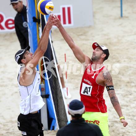 Beachvolleyball Grand Slam.   Piotr Kantor (POL), Clemens Doppler (AUT). Klagenfurt, 31.7.2014.
Foto: Kuess

---
pressefotos, pressefotografie, kuess, qs, qspictures, sport, bild, bilder, bilddatenbank