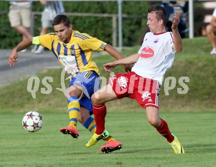 Fussball Unterliga Ost. Ludmannsdorf gegen Liebenfels. Patrick Quantschnig, (Ludmannsdorf), Simon Kienberger  (Liebenfels). Ludmannsdorf, 3.8.2014.
Foto: Kuess
---
pressefotos, pressefotografie, kuess, qs, qspictures, sport, bild, bilder, bilddatenbank