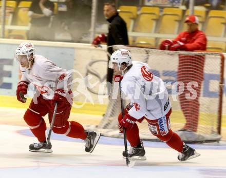 EBEL. Training KAC. Jamie Lundmark, Luke Pither. KLagenfurt, am 4.8.2014.
Foto: Kuess
---
pressefotos, pressefotografie, kuess, qs, qspictures, sport, bild, bilder, bilddatenbank