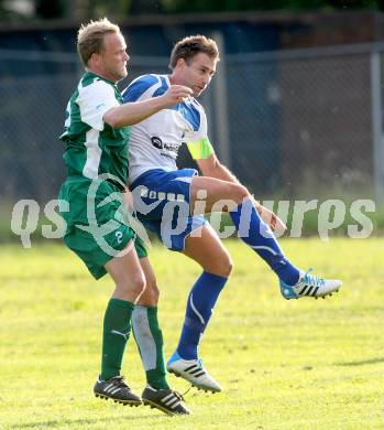 Fussball 1. Klasse C2. HSV gegen Ebental. Oliver Pucher, (HSV), David Valtiner  (Ebental). Lendorf, am 2.8.2014.
Foto: Kuess
---
pressefotos, pressefotografie, kuess, qs, qspictures, sport, bild, bilder, bilddatenbank