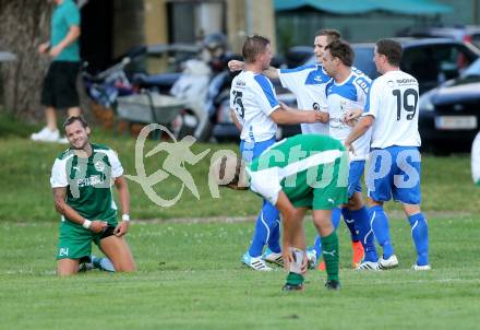 Fussball 1. Klasse C2. HSV gegen Ebental. Torjubel  (Ebental). Lendorf, am 2.8.2014.
Foto: Kuess
---
pressefotos, pressefotografie, kuess, qs, qspictures, sport, bild, bilder, bilddatenbank