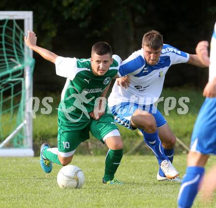 Fussball 1. Klasse C2. HSV gegen Ebental. Hasan Kupinic, (HSV), Began Kujrakovic  (Ebental). Lendorf, am 2.8.2014.
Foto: Kuess
---
pressefotos, pressefotografie, kuess, qs, qspictures, sport, bild, bilder, bilddatenbank