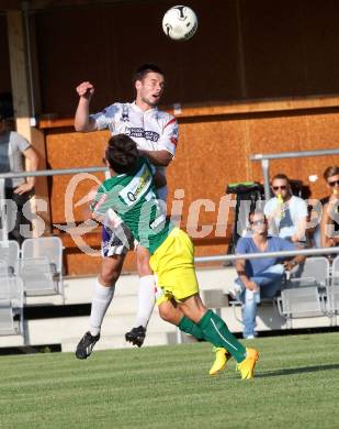 Fussball. Regionalliga. SAK gegen Voecklamarkt. Patrick Lausegger (SAK), Edin Ibrahimovic (Voecklamarkt).
Klagenfurt, 8.8.2014.
Foto: Kuess
---
pressefotos, pressefotografie, kuess, qs, qspictures, sport, bild, bilder, bilddatenbank