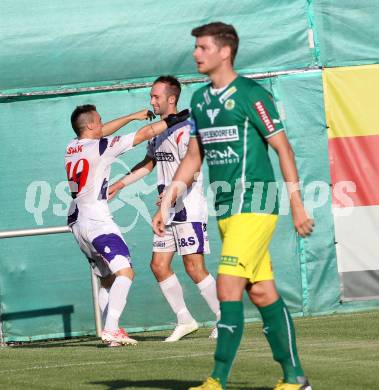 Fussball. Regionalliga. SAK gegen Voecklamarkt. Torjubel Tadej Zagar-Knez, Marjan Kropiunik (SAK), (Voecklamarkt).
Klagenfurt, 8.8.2014.
Foto: Kuess
---
pressefotos, pressefotografie, kuess, qs, qspictures, sport, bild, bilder, bilddatenbank