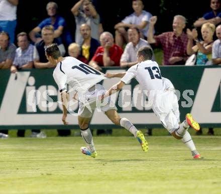 Fussball Regionalliga. ATSV Wolfsberg gegen WAC Amateure. Torjubel Patrick Pfennich, Bastian Rupp (WAC Amateure). Wolfsberg, 8.8.2014.
Foto: Kuess
---
pressefotos, pressefotografie, kuess, qs, qspictures, sport, bild, bilder, bilddatenbank