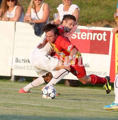 Fussball Regionalliga. ATSV Wolfsberg gegen WAC Amateure. Philipp Sattler, (ATSV), Julian Salentinig  (WAC Amateure). Wolfsberg, 8.8.2014.
Foto: Kuess
---
pressefotos, pressefotografie, kuess, qs, qspictures, sport, bild, bilder, bilddatenbank