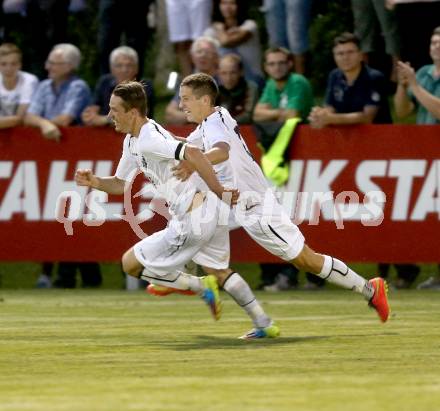 Fussball Regionalliga. ATSV Wolfsberg gegen WAC Amateure. Torjubel Patrick Pfennich, Bastian Rupp (WAC Amateure). Wolfsberg, 8.8.2014.
Foto: Kuess
---
pressefotos, pressefotografie, kuess, qs, qspictures, sport, bild, bilder, bilddatenbank