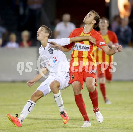 Fussball Regionalliga. ATSV Wolfsberg gegen WAC Amateure. Patrick Marzi,  (ATSV), Bastian Rupp (WAC Amateure). Wolfsberg, 8.8.2014.
Foto: Kuess
---
pressefotos, pressefotografie, kuess, qs, qspictures, sport, bild, bilder, bilddatenbank