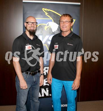 EBEL. Eishockey Bundesliga. Pressekonferenz VSV.  Markus Peintner, Hannu Jaervenpaeae. Villach, am 13.8.2014.
Foto: Kuess
---
pressefotos, pressefotografie, kuess, qs, qspictures, sport, bild, bilder, bilddatenbank