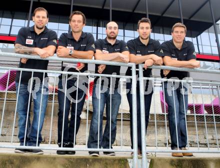 EBEL. Eishockey Bundesliga. Pressekonferenz VSV.  Francois Fortier, John Lammers, Sean Ringrose, Marc Santorelli, Geoff Waugh. Villach, am 13.8.2014.
Foto: Kuess
---
pressefotos, pressefotografie, kuess, qs, qspictures, sport, bild, bilder, bilddatenbank