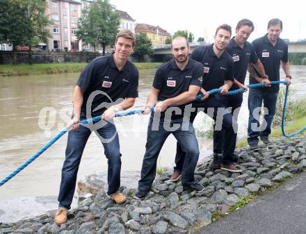 EBEL. Eishockey Bundesliga. Pressekonferenz VSV.  Geoff Waugh, Sean Ringrose, Marc Santorelli,  John Lammers, Francois Fortier . Villach, am 13.8.2014.
Foto: Kuess
---
pressefotos, pressefotografie, kuess, qs, qspictures, sport, bild, bilder, bilddatenbank