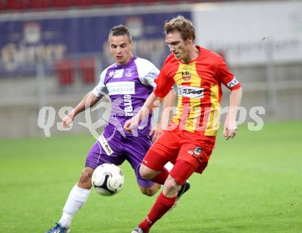 Fussball Regionalliga. Austria Klagenfurt gegen ATSV Wolfsberg. Vedran Vinko (Austria Klagenfurt), Mathias Berchtold (ATSV). Wolfsberg, 8.8.2014.
Foto: Kuess
---
pressefotos, pressefotografie, kuess, qs, qspictures, sport, bild, bilder, bilddatenbank