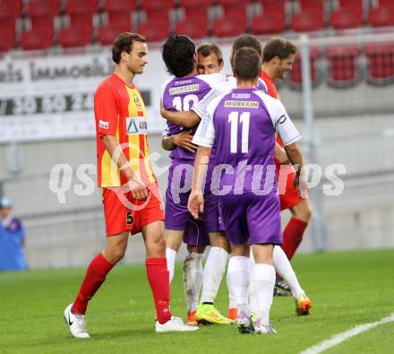 Fussball Regionalliga. Austria Klagenfurt gegen ATSV Wolfsberg. Torjubel (Austria Klagenfurt). Wolfsberg, 8.8.2014.
Foto: Kuess
---
pressefotos, pressefotografie, kuess, qs, qspictures, sport, bild, bilder, bilddatenbank