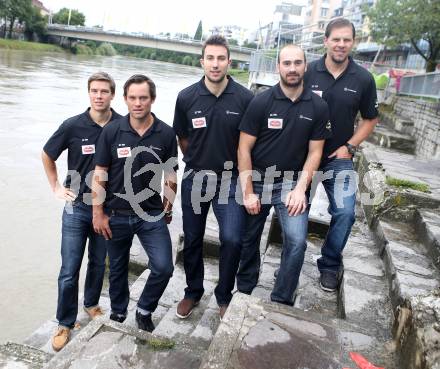 EBEL. Eishockey Bundesliga. Pressekonferenz VSV.  Geoff Waugh, John Lammers, Marc Santorelli, Sean Ringrose, Francois Fortier . Villach, am 13.8.2014.
Foto: Kuess
---
pressefotos, pressefotografie, kuess, qs, qspictures, sport, bild, bilder, bilddatenbank