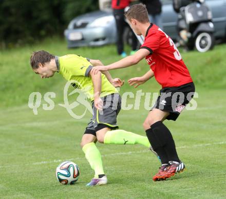 Fussball. Kaerntner Liga. Maria Saal gegen Koettmannsdorf. Christof Reichmann (Maria Saal), Christian Schimmel (Koettmannsdorf). Maria Saal, 16.8.2014.
Foto: Kuess
---
pressefotos, pressefotografie, kuess, qs, qspictures, sport, bild, bilder, bilddatenbank