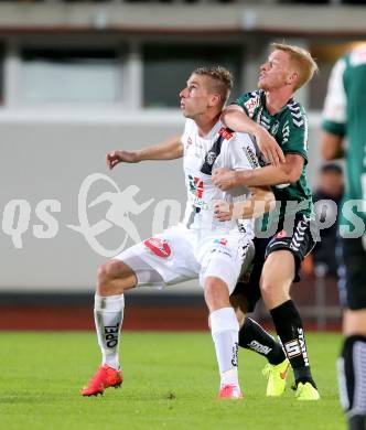 Fussball Bundesliga. RZ Pellets WAC gegen SV Josko Ried. Tadej Trdina,  (WAC), Thomas Reifeltshammer (SV Josko Ried). Wolfsberg, am 16.8.2014.
Foto: Kuess

---
pressefotos, pressefotografie, kuess, qs, qspictures, sport, bild, bilder, bilddatenbank