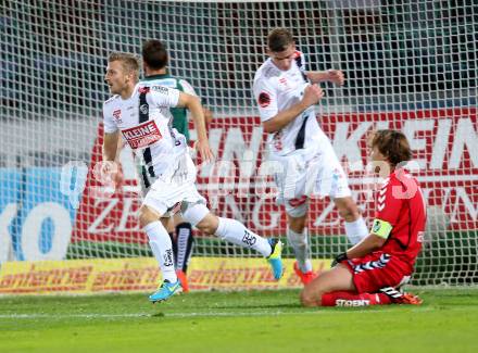 Fussball Bundesliga. RZ Pellets WAC gegen SV Josko Ried. Torjubel Manuel Kerhe (WAC). Wolfsberg, am 16.8.2014.
Foto: Kuess

---
pressefotos, pressefotografie, kuess, qs, qspictures, sport, bild, bilder, bilddatenbank