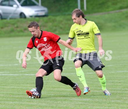 Fussball. Kaerntner Liga. Maria Saal gegen Koettmannsdorf. Christof Reichmann (Maria Saal), Christian Schimmel (Koettmannsdorf). Maria Saal, 16.8.2014.
Foto: Kuess
---
pressefotos, pressefotografie, kuess, qs, qspictures, sport, bild, bilder, bilddatenbank