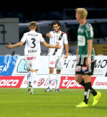 Fussball Bundesliga. RZ Pellets WAC gegen SV Josko Ried. Torjubel Manuel Kerhe, Jacobo (WAC). Wolfsberg, am 16.8.2014.
Foto: Kuess

---
pressefotos, pressefotografie, kuess, qs, qspictures, sport, bild, bilder, bilddatenbank