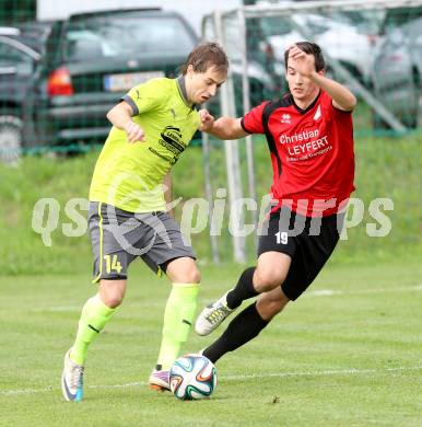 Fussball. Kaerntner Liga. Maria Saal gegen Koettmannsdorf. Marco Mueller (Maria Saal), Christian Schimmel (Koettmannsdorf). Maria Saal, 16.8.2014.
Foto: Kuess
---
pressefotos, pressefotografie, kuess, qs, qspictures, sport, bild, bilder, bilddatenbank