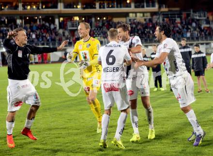 Fussball Bundesliga. RZ Pellets WAC gegen SV Josko Ried. Jubel Christopher Wernitznig, Alexander Kofler, Manuel Weber, Jacobo (WAC). Wolfsberg, am 16.8.2014.
Foto: Kuess

---
pressefotos, pressefotografie, kuess, qs, qspictures, sport, bild, bilder, bilddatenbank