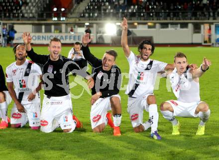 Fussball Bundesliga. RZ Pellets WAC gegen SV Josko Ried. Jubel Stephan Palla,. Attila Simon, Christopher Wernitznig, Jacobo, Michael Sollbauer (WAC). Wolfsberg, am 16.8.2014.
Foto: Kuess

---
pressefotos, pressefotografie, kuess, qs, qspictures, sport, bild, bilder, bilddatenbank