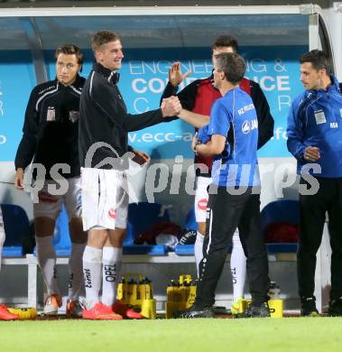 Fussball Bundesliga. RZ Pellets WAC gegen SV Josko Ried. Tadej Trdina, Trainer Dietmar Kuehbauer (WAC). Wolfsberg, am 16.8.2014.
Foto: Kuess

---
pressefotos, pressefotografie, kuess, qs, qspictures, sport, bild, bilder, bilddatenbank