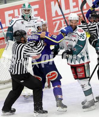 Eishockey. EC VSV gegen Starbulls Rosenheim.  Brock McBride, (VSV), Josef Frank (Starbulls Rosenheim). Villach, am 17.8.2014.
Foto: Kuess 


---
pressefotos, pressefotografie, kuess, qs, qspictures, sport, bild, bilder, bilddatenbank