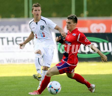 Fussball Regionalliga. RZ Pellets WAC Amateure gegen SAK. Daniel Rechberger, (WAC), Tadej Zagar-Knez  (SAK). Wolfsberg, 17.8.2014.
Foto: Kuess
---
pressefotos, pressefotografie, kuess, qs, qspictures, sport, bild, bilder, bilddatenbank
