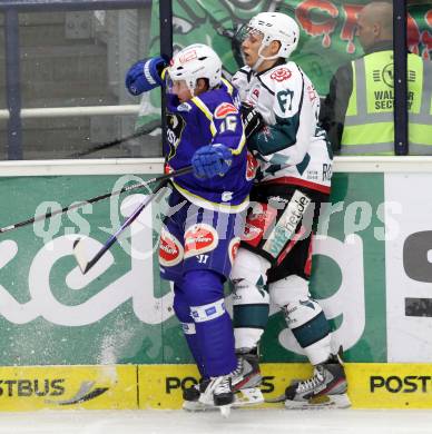 Eishockey. EC VSV gegen Starbulls Rosenheim. Daniel Nageler,  (VSV), Tobias Thalhammer (Starbulls Rosenheim). Villach, am 17.8.2014.
Foto: Kuess 


---
pressefotos, pressefotografie, kuess, qs, qspictures, sport, bild, bilder, bilddatenbank