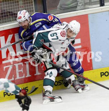 Eishockey. EC VSV gegen Starbulls Rosenheim. Sean Ringrose,  (VSV), Tobias Thalhammer (Starbulls Rosenheim). Villach, am 17.8.2014.
Foto: Kuess 


---
pressefotos, pressefotografie, kuess, qs, qspictures, sport, bild, bilder, bilddatenbank