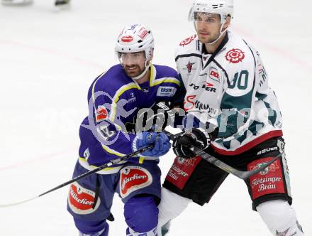 Eishockey. EC  VSV gegen Starbulls Rosenheim. Sean Ringrose,  (VSV), Marino Kritzenberger (Starbulls Rosenheim). Villach, am 17.8.2014.
Foto: Kuess 


---
pressefotos, pressefotografie, kuess, qs, qspictures, sport, bild, bilder, bilddatenbank