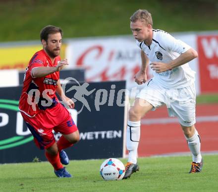 Fussball Regionalliga. RZ Pellets WAC Amateure gegen SAK. Christoph Rabitsch, (WAC), Helmut Koenig  (SAK). Wolfsberg, 17.8.2014.
Foto: Kuess
---
pressefotos, pressefotografie, kuess, qs, qspictures, sport, bild, bilder, bilddatenbank