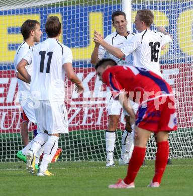 Fussball Regionalliga. RZ Pellets WAC Amateure gegen SAK. Torjubel Bastian Rupp (WAC). Wolfsberg, 17.8.2014.
Foto: Kuess
---
pressefotos, pressefotografie, kuess, qs, qspictures, sport, bild, bilder, bilddatenbank