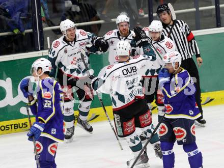 Eishockey. EC VSV gegen Starbulls Rosenheim.  Torjubel (Starbulls Rosenheim). Villach, am 17.8.2014.
Foto: Kuess 


---
pressefotos, pressefotografie, kuess, qs, qspictures, sport, bild, bilder, bilddatenbank