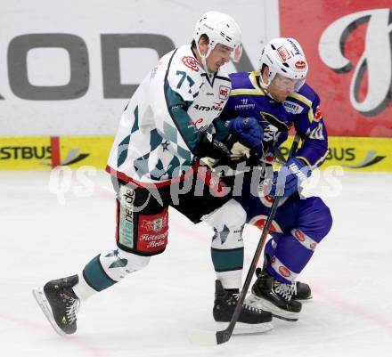 Eishockey. EC VSV gegen Starbulls Rosenheim.  Brock McBride, (VSV),  Andrej Strakhov (Starbulls Rosenheim). Villach, am 17.8.2014.
Foto: Kuess 


---
pressefotos, pressefotografie, kuess, qs, qspictures, sport, bild, bilder, bilddatenbank