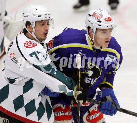 Eishockey. EC  VSV gegen Starbulls Rosenheim. Adis Alagic,  (VSV), Andrej Strakhov (Starbulls Rosenheim). Villach, am 17.8.2014.
Foto: Kuess 


---
pressefotos, pressefotografie, kuess, qs, qspictures, sport, bild, bilder, bilddatenbank