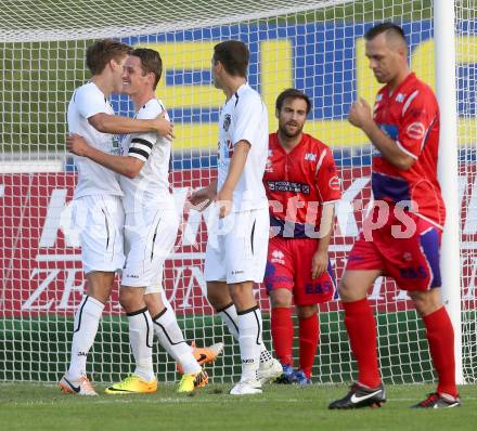 Fussball Regionalliga. RZ Pellets WAC Amateure gegen SAK. Torjubel  Patrick Pfennich (WAC). Wolfsberg, 17.8.2014.
Foto: Kuess
---
pressefotos, pressefotografie, kuess, qs, qspictures, sport, bild, bilder, bilddatenbank